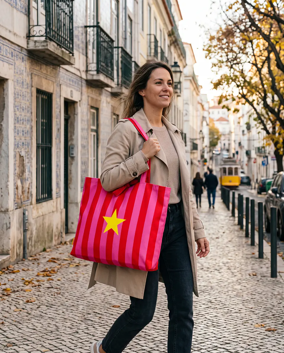 Sasha shopper | Riscas | Horizontais | Vermelho e rosa 2
