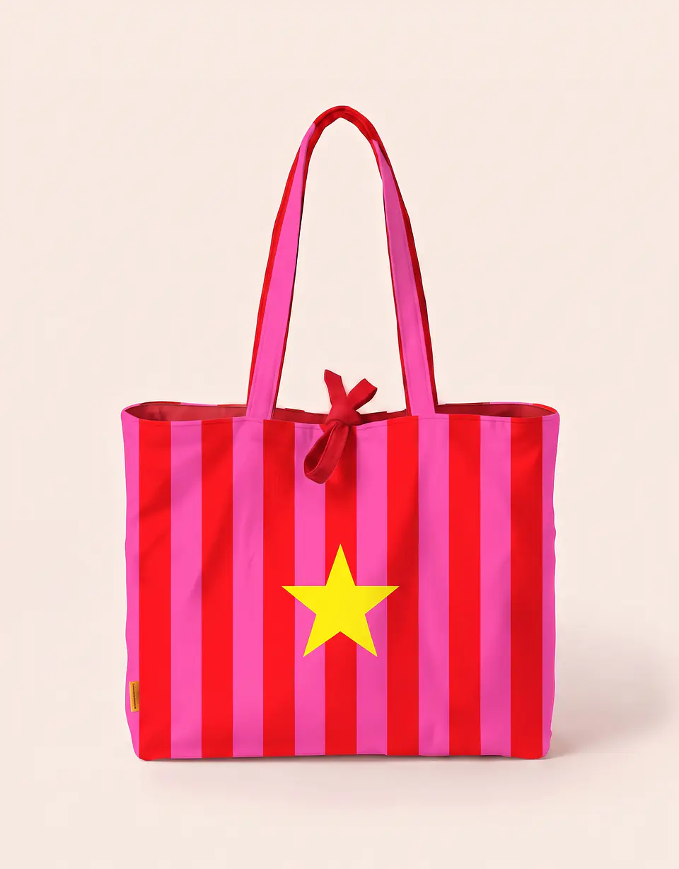 Sasha shopper | Riscas | Horizontais | Vermelho e rosa 1