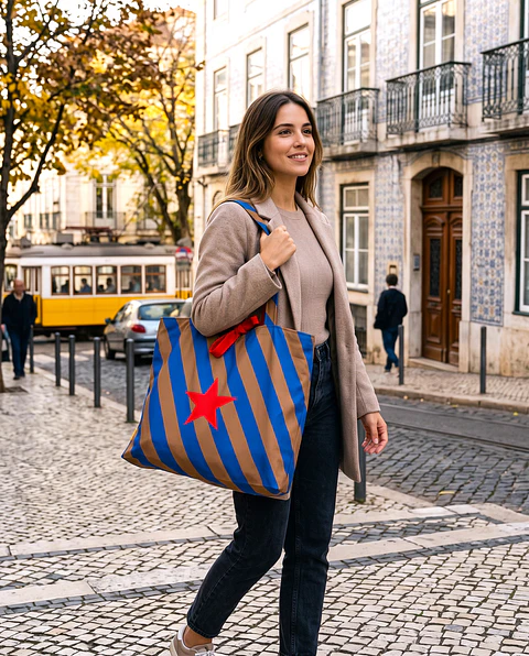 Sasha shopper | Riscas | Horizontais | Azul castanho
