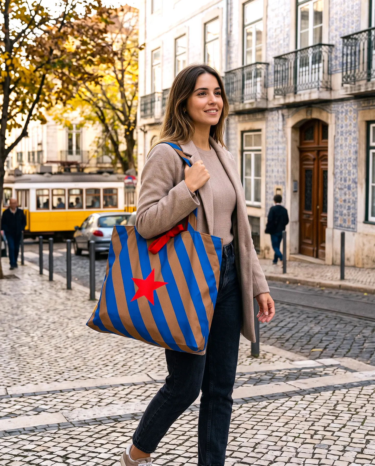 Sasha shopper | Riscas | Horizontais | Azul castanho 1