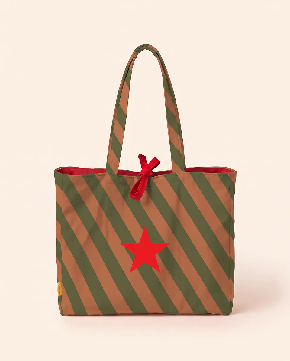 Sasha shopper | Riscas | Horizontais | Verde e castanho 2