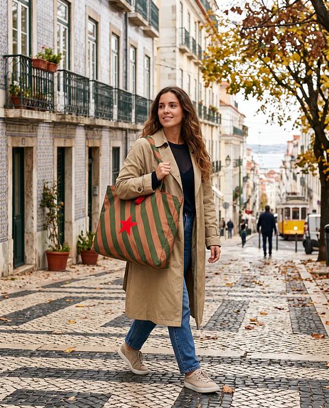 Sasha shopper | Riscas | Horizontais | Verde e castanho