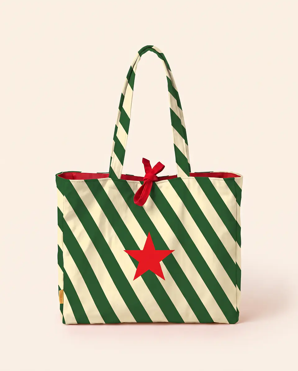 Sasha shopper | Riscas | Horizontais | Verde e creme 1