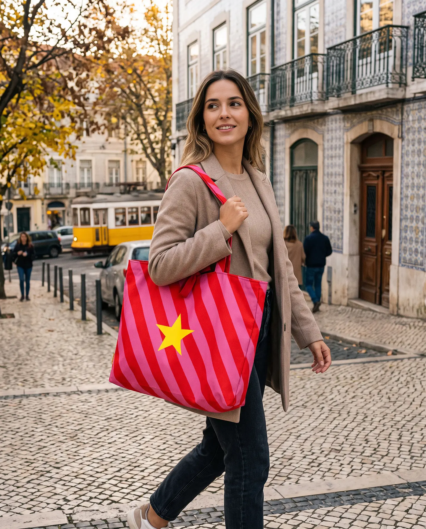 Sasha shopper | Riscas | Horizontais | Vermelho e rosa 1