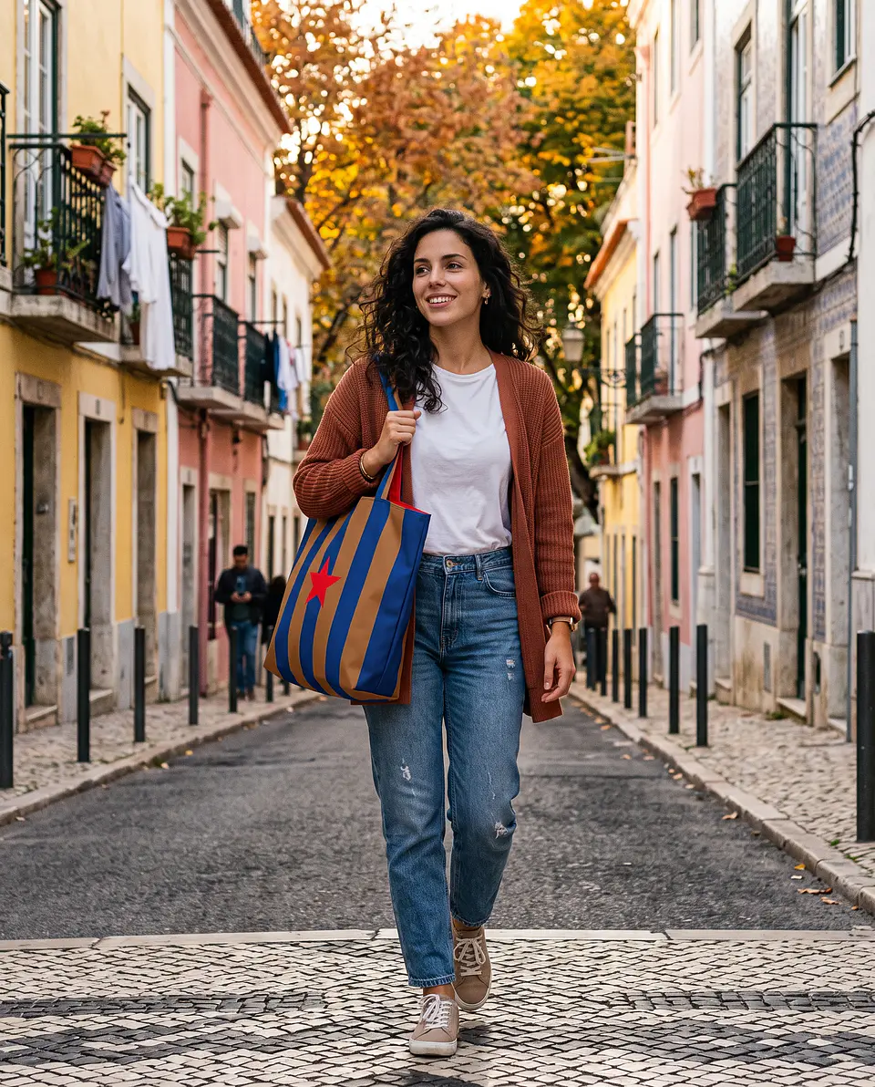 Cleo shopper | Riscas | Hrozontais | Azul e castanho 2