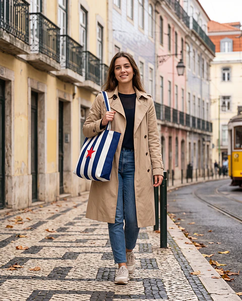 Cleo shopper | Riscas | Hrozontais | Azul escuro