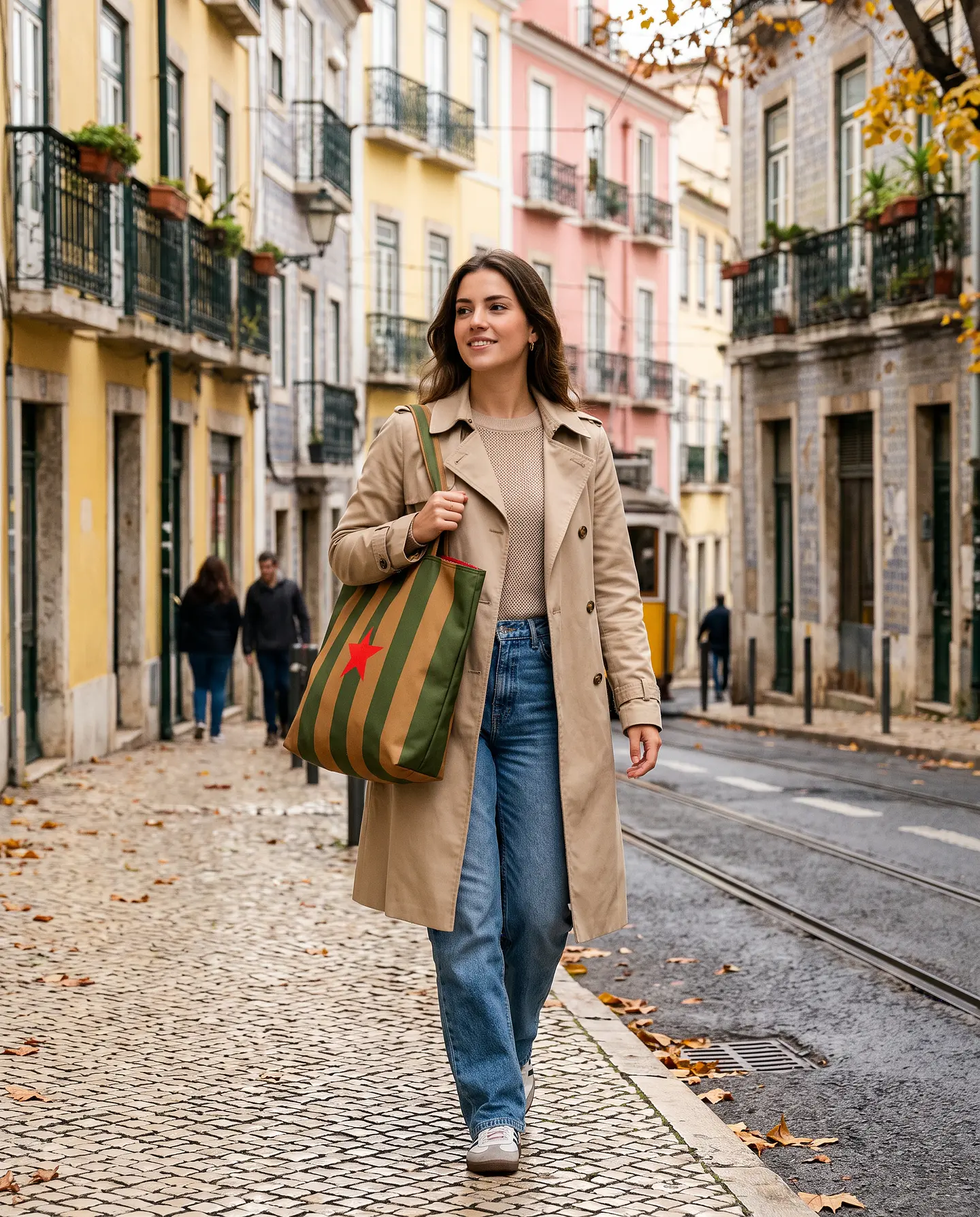 Cleo shopper | Riscas | Hrozontais | Verde e castanho 1