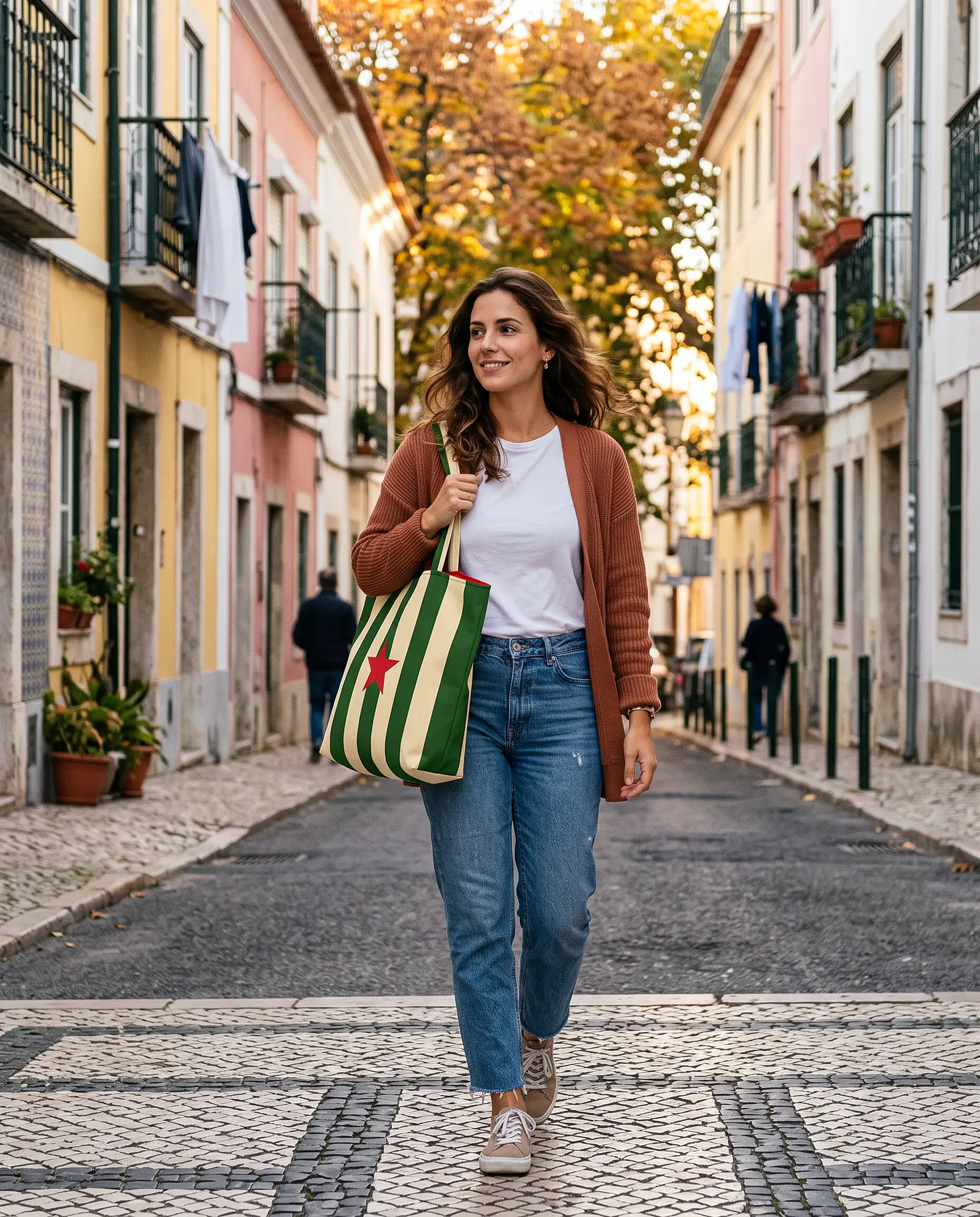 Cleo shopper | Riscas | Hrozontais | Verde e creme 2