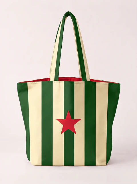 Cleo shopper | Riscas | Hrozontais | Verde e creme