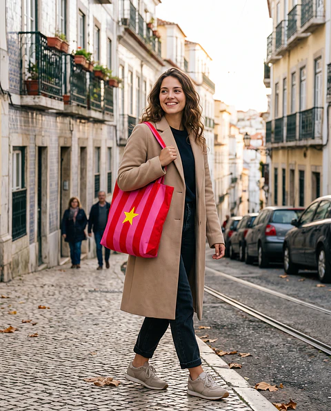 Cleo shopper | Riscas | Hrozontais | Vermelho e rosa