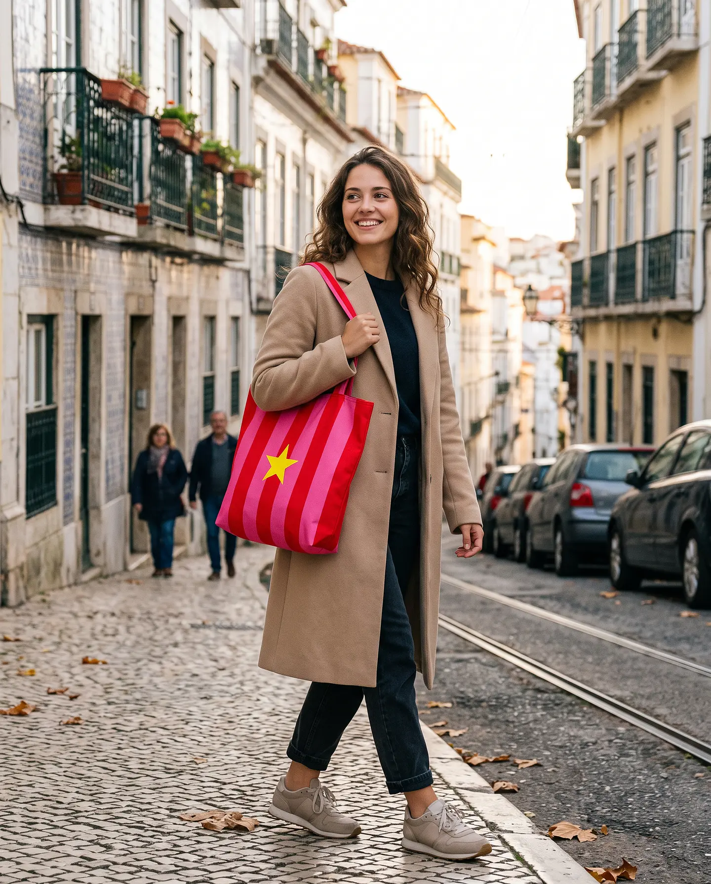 Cleo shopper | Riscas | Hrozontais | Vermelho e rosa 1