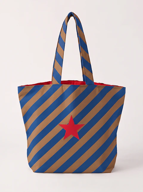 Cleo shopper | Riscas | Diagonais | Azul e castanho