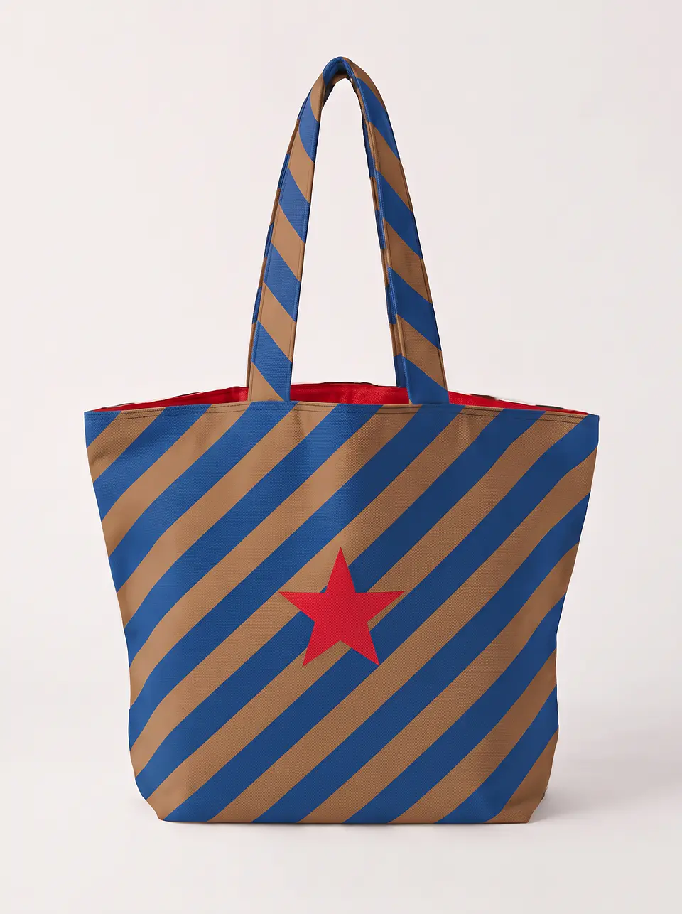 Cleo shopper | Riscas | Diagonais | Azul e castanho 1