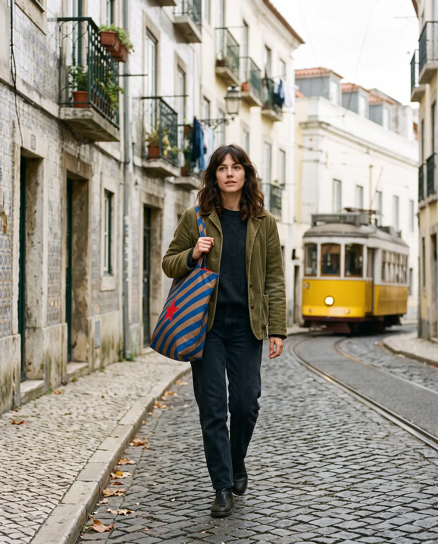 Cleo shopper | Riscas | Diagonais | Azul e castanho 2