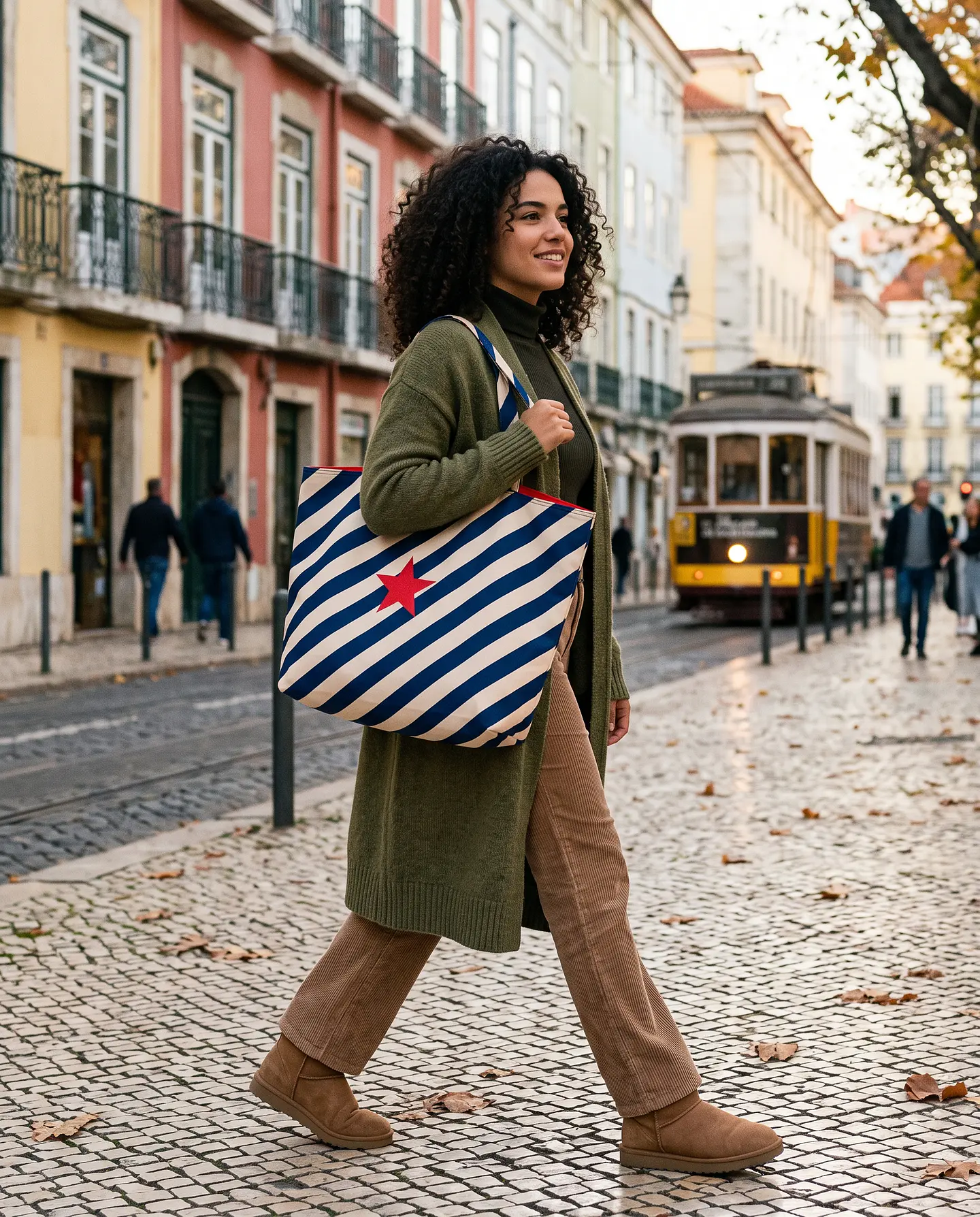 Cleo shopper | Riscas | Diagonais | Azul escuro 1