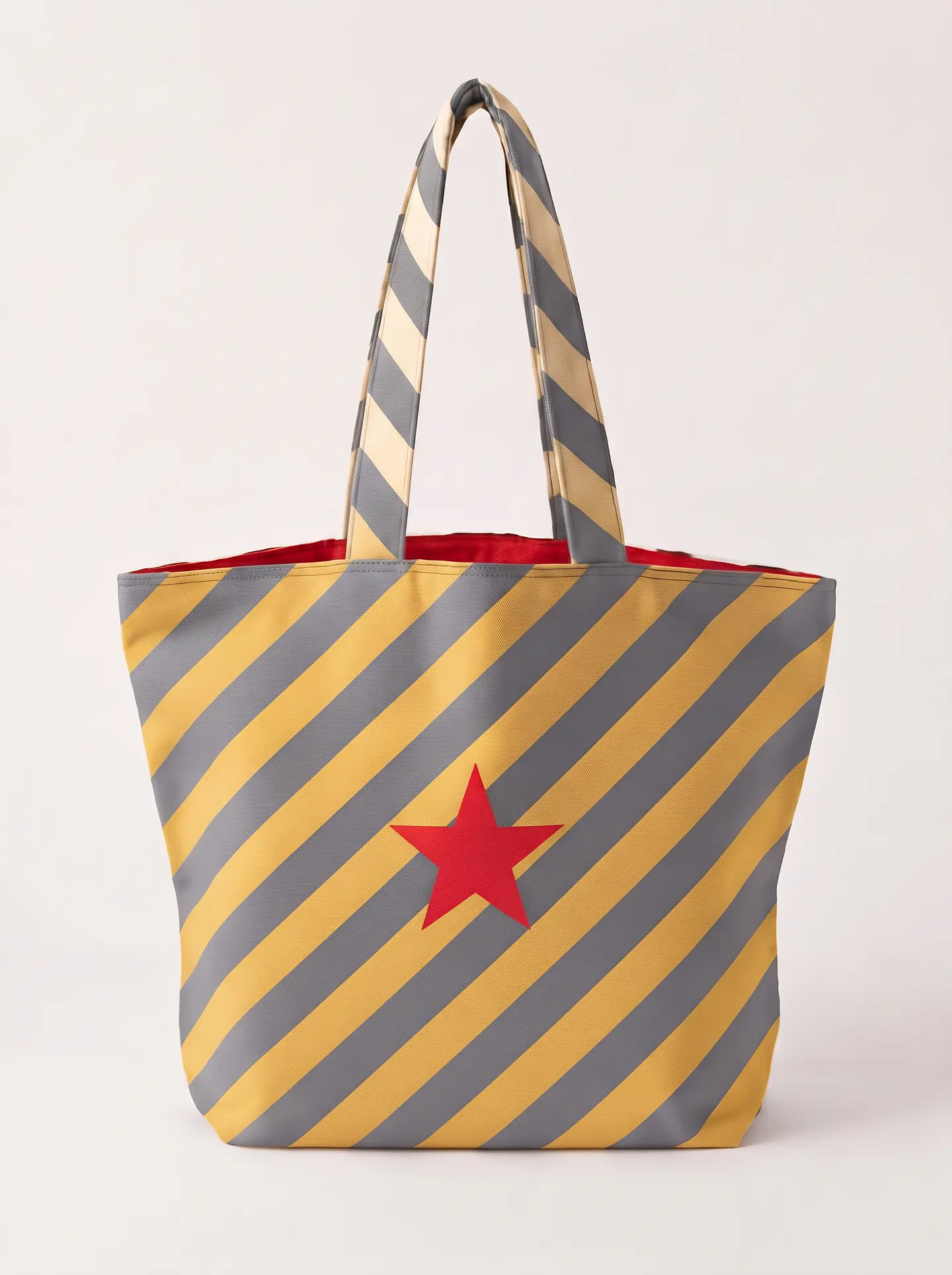 Cleo shopper | Riscas | Diagonais | Cinza e amarelo 1