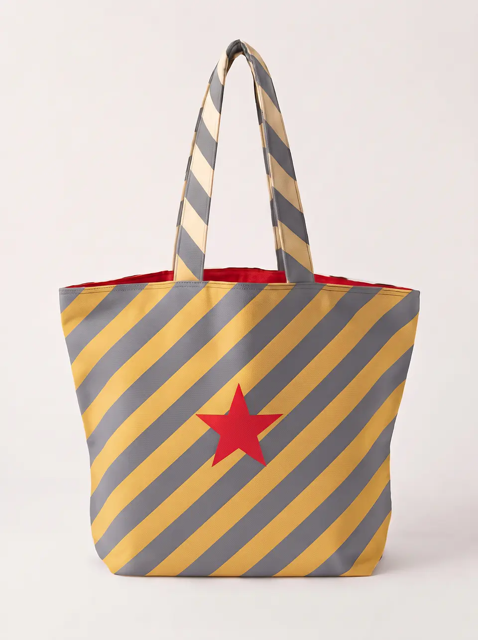Cleo shopper | Riscas | Diagonais | Cinza e amarelo 1