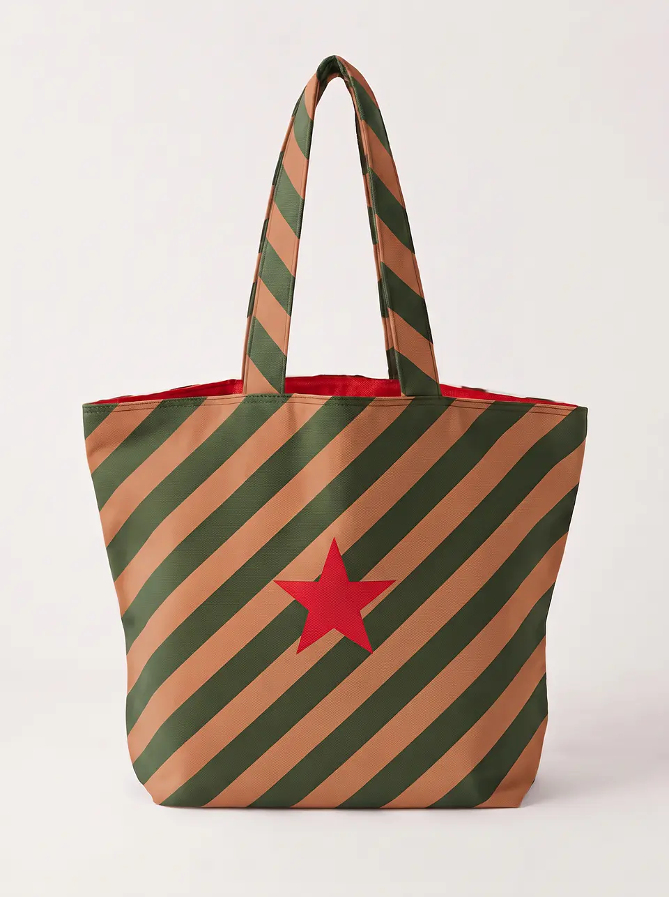 Cleo shopper | Riscas | Diagonais | Verde e castanho 2