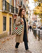 Cleo shopper | Riscas | Diagonais | Verde e creme - Thumbnail 2