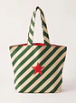 Cleo shopper | Riscas | Diagonais | Verde e creme - Thumbnail 1