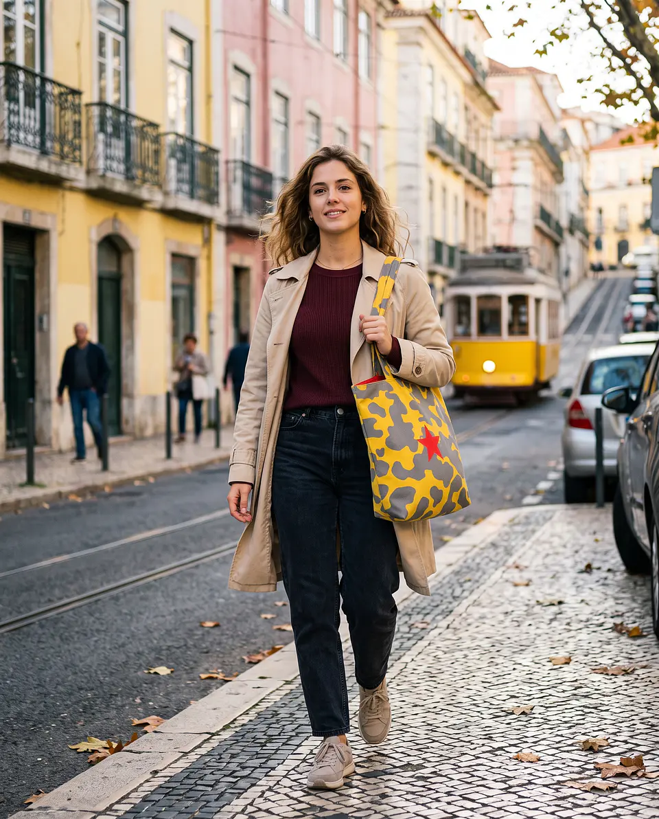 Cleo shopper | Animal print | Moo | Cinza e amarelo 1