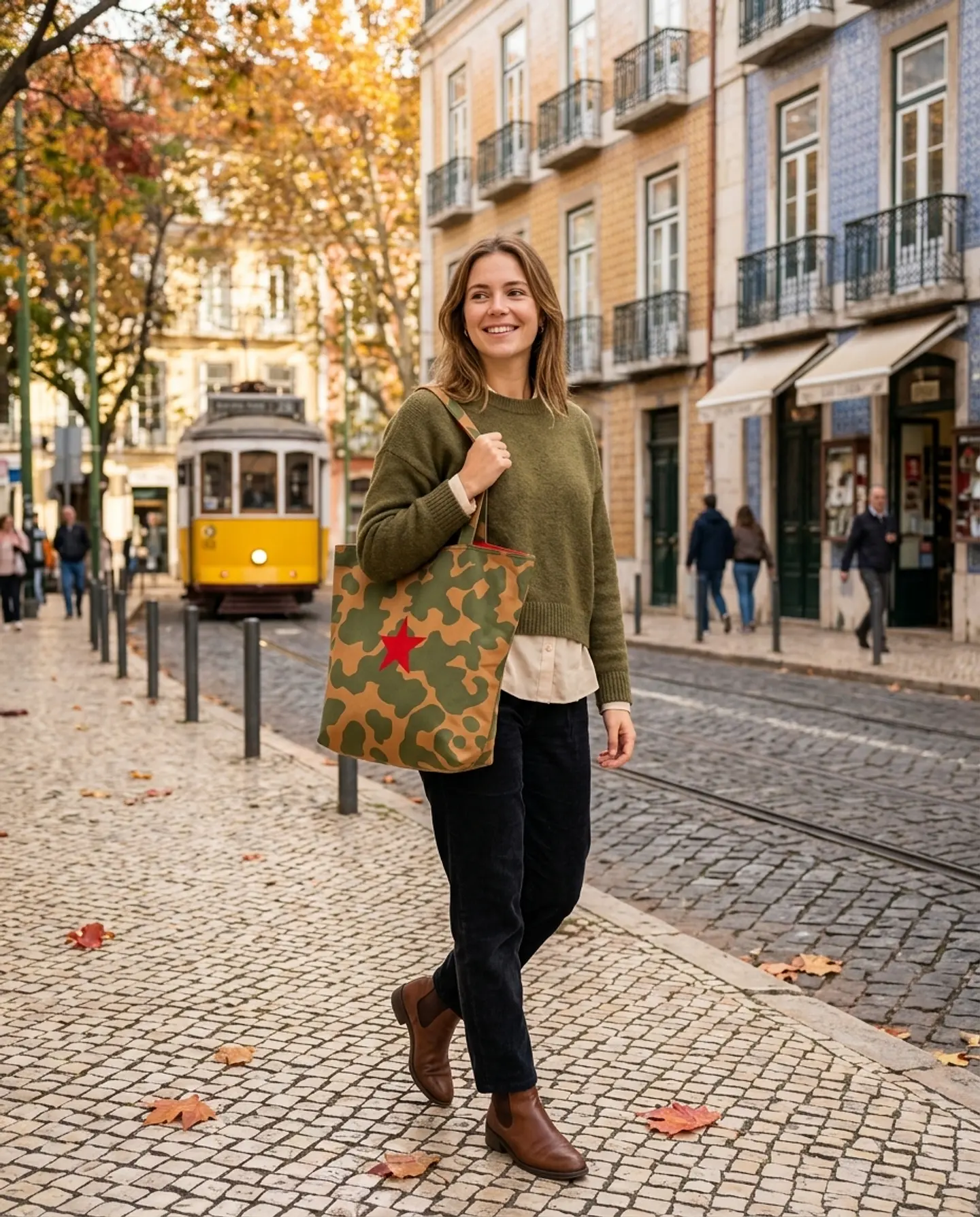 Cleo shopper | Animal print | Moo | Verde e castanho 1