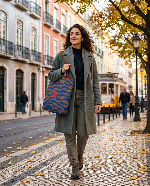Cleo shopper | Animal print | Zazu | Azul e castanho