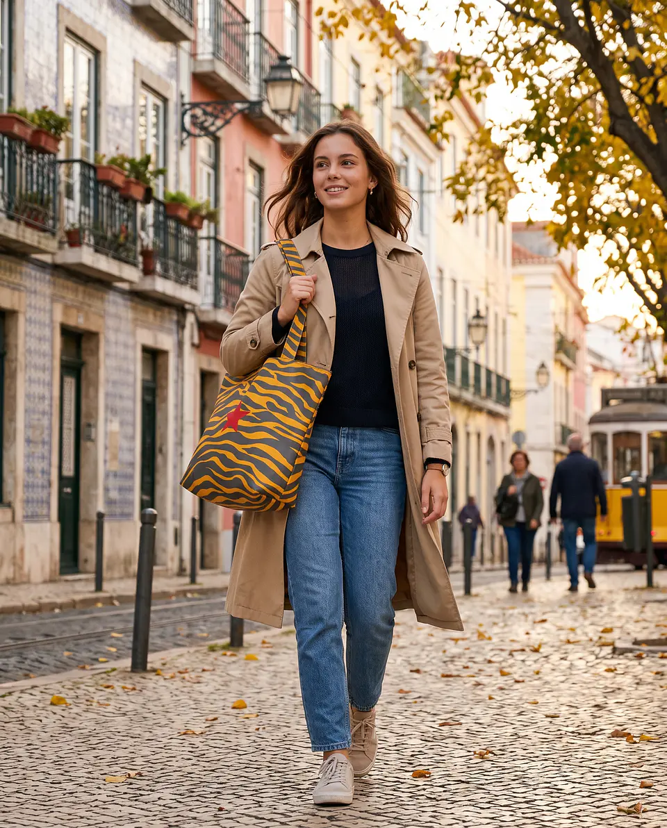 Cleo shopper | Animal print | Zazu | Cinza e amarelo 2