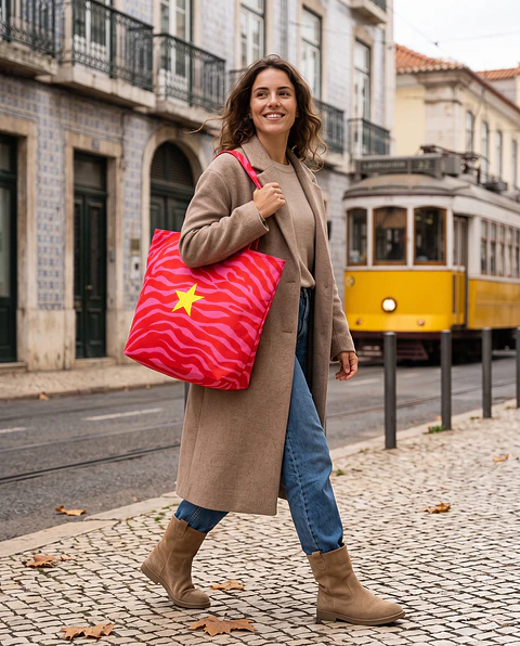 Cleo shopper | Animal print | Zazu | Vermelho e rosa