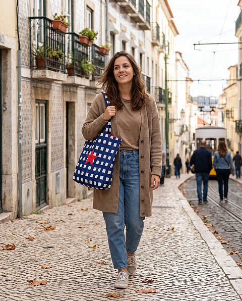 Cleo shopper | Quadrados | Azul escuro