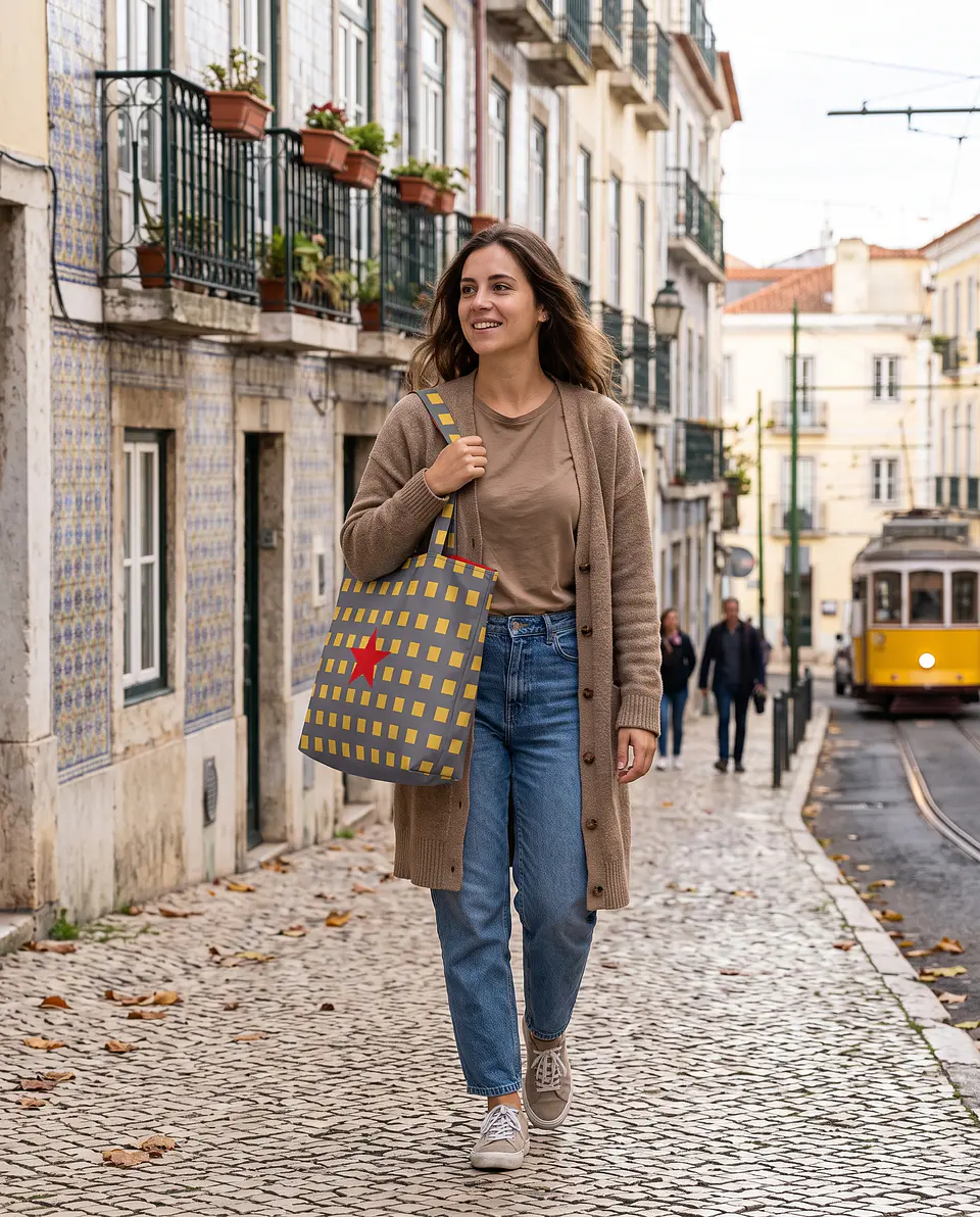 Cleo shopper | Quadrados | Cinza e amarelo 2