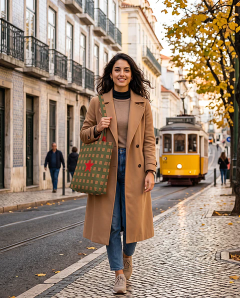 Cleo shopper | Quadrados | Verde e castanho