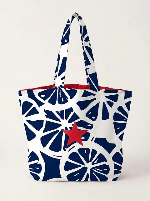 Cleo shopper | Frutas | Laranja | Azul escuro