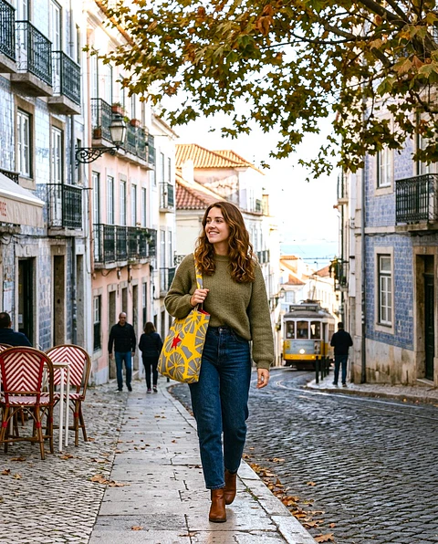 Cleo shopper | Frutas | Laranja | Cinza amarelo