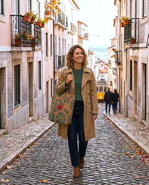 Cleo shopper | Frutas | Laranja | Verde e castanho