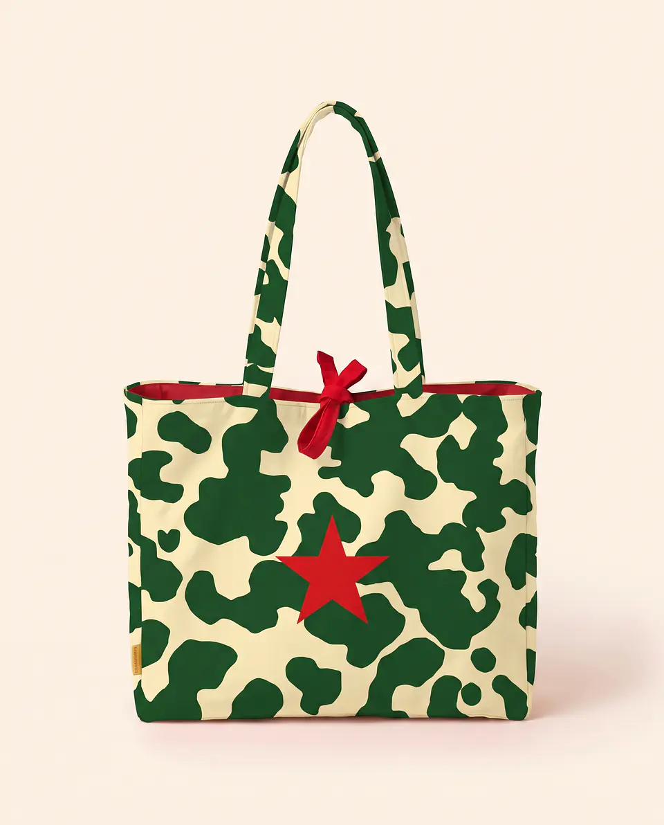 Cleo shopper | Animal print | Moo | Verde e creme 1