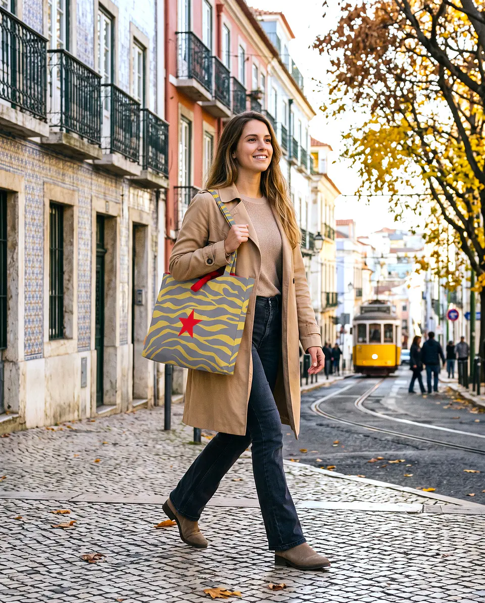 Sasha shopper | Animal print | Zazu | Cinza e amarelo 1
