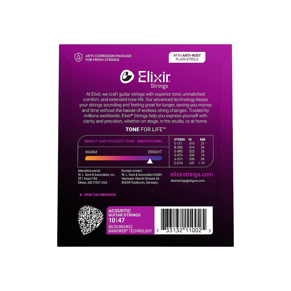Cuerdas para Guitarra Acústica Elixir 80/20 Bronze NANOWEB Extra Light (10-47) 3