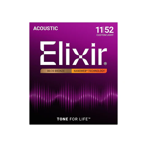 Cuerdas Elixir 80/20 Bronze para Guitarra Acústica con Recubrimiento NANOWEB® – Custom Light (.011–.052)