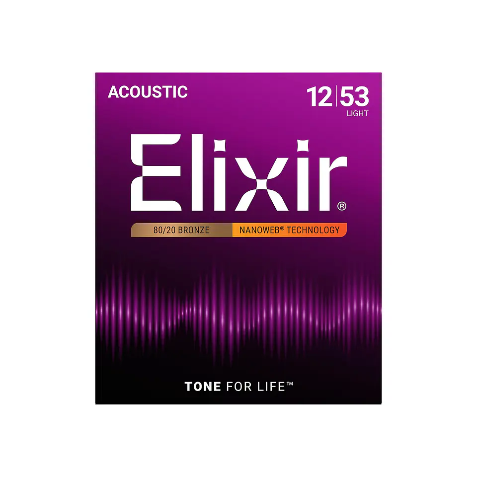 Cuerdas Elixir 80/20 Bronze para Guitarra Acústica con Recubrimiento NANOWEB® – Light (.012–.053) 1