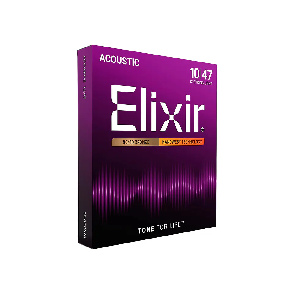 Cuerdas Elixir 80/20 Bronze para Guitarra Acústica de 12 Cuerdas con Recubrimiento NANOWEB® – Light (.010–.047) 2