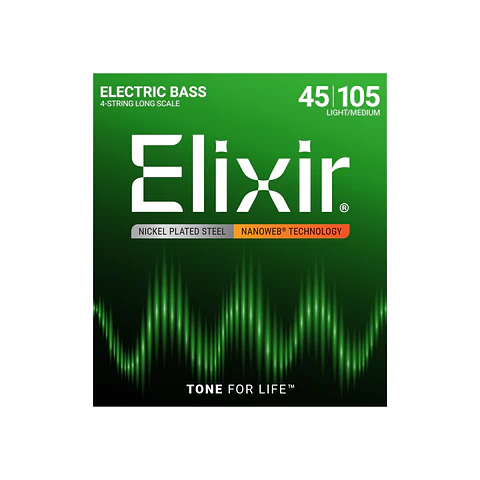 Cuerdas Elixir para Bajo Eléctrico 4 Cuerdas Long Scale con Recubrimiento NANOWEB® – Light/Medium (.045–.105)