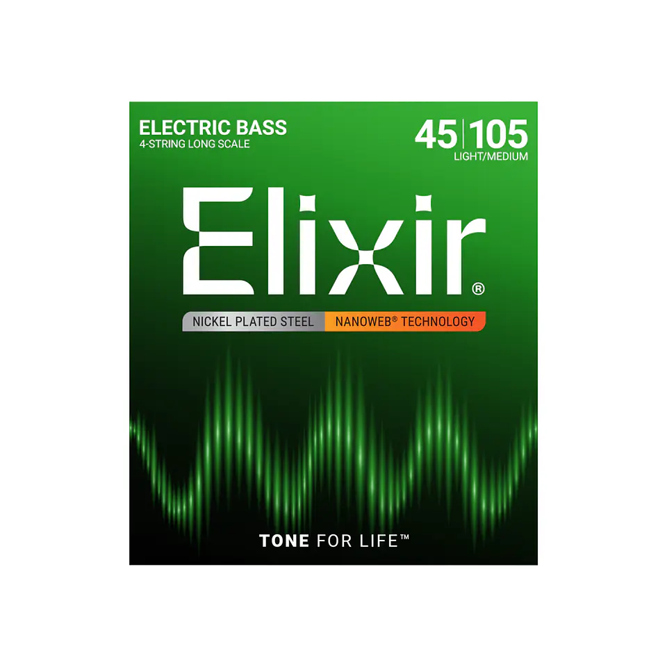 Cuerdas Elixir para Bajo Eléctrico 4 Cuerdas Long Scale con Recubrimiento NANOWEB® – Light/Medium (.045–.105) 1