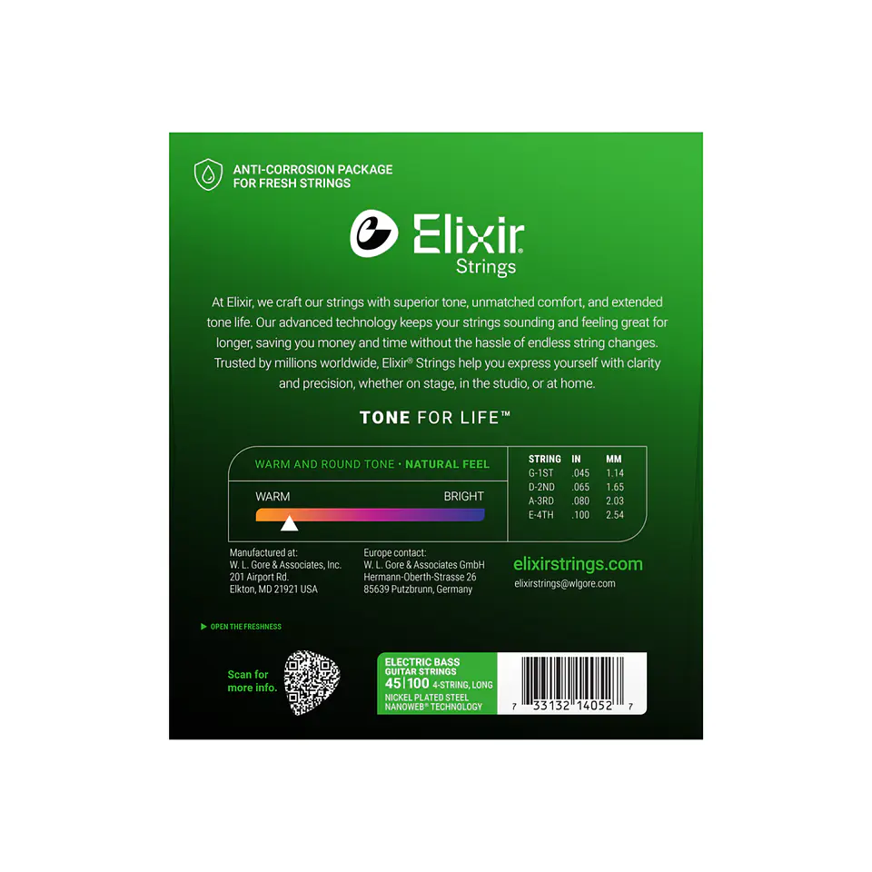 Cuerdas Elixir para Bajo Eléctrico 5 Cuerdas Long Scale con Recubrimiento NANOWEB® – Enhanced Light (.045–.130) 2