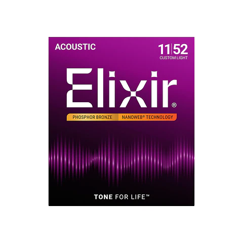 Cuerdas Elixir Phosphor Bronze para Guitarra Acústica con Recubrimiento NANOWEB® – Custom Light (.011–.052)