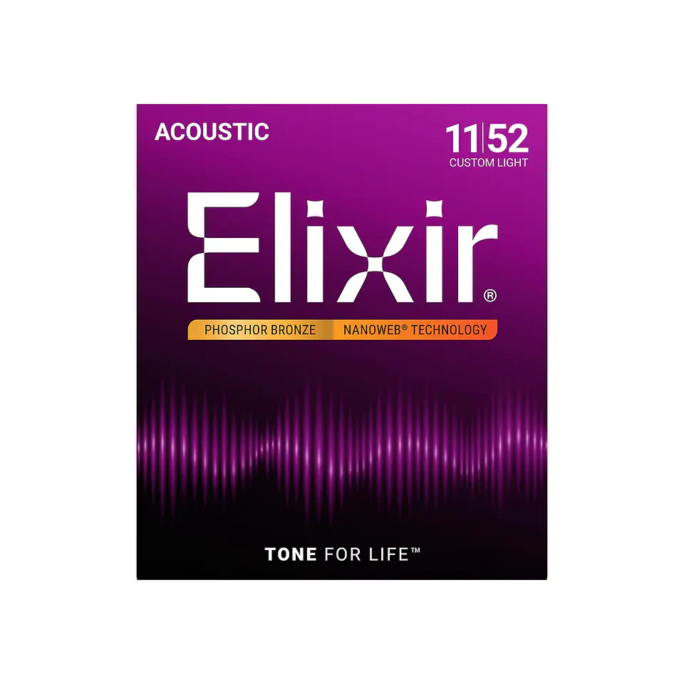 Cuerdas Elixir Phosphor Bronze para Guitarra Acústica con Recubrimiento NANOWEB® – Custom Light (.011–.052) 1