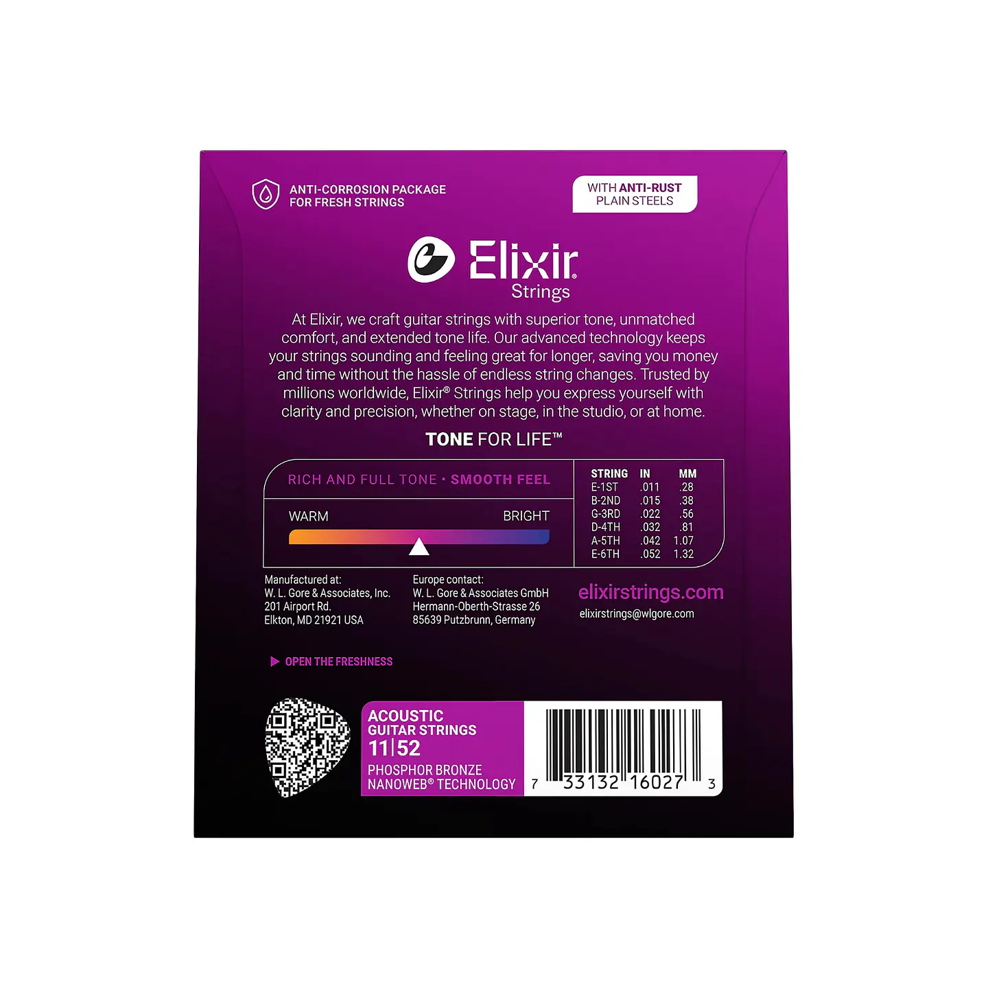 Cuerdas Elixir Phosphor Bronze para Guitarra Acústica con Recubrimiento NANOWEB® – Custom Light (.011–.052) 3