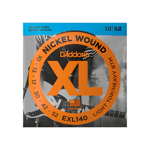 Cuerdas D'Addario EXL140 Nickel Wound para Guitarra Eléctrica – Light Top / Heavy Bottom (.010–.052)