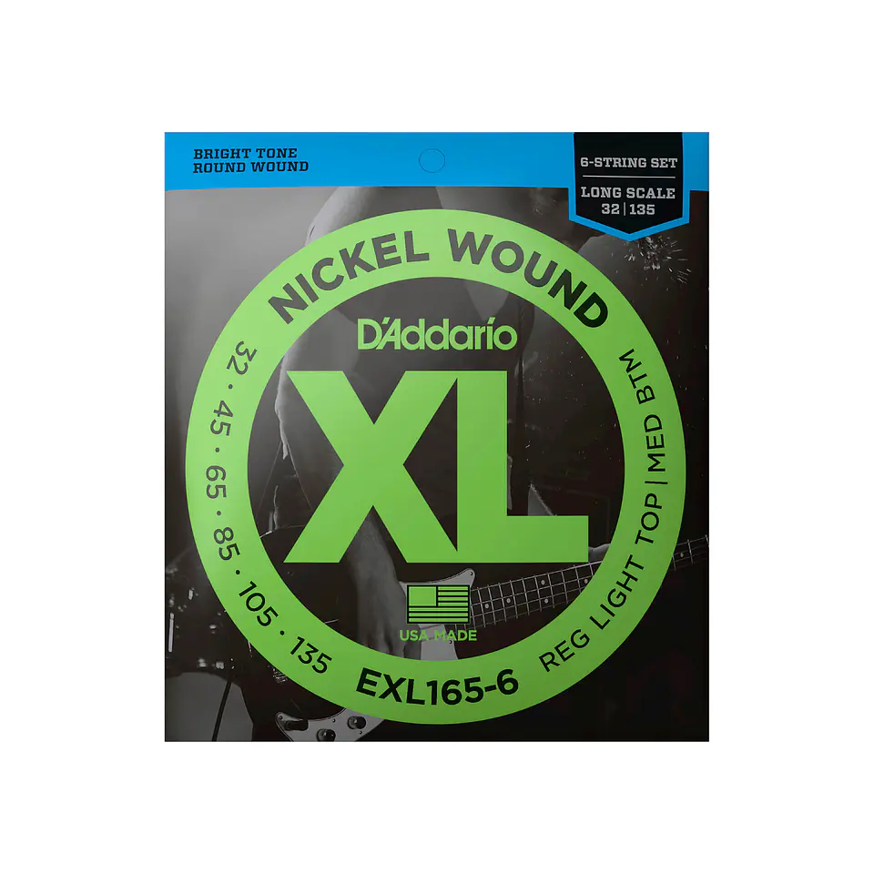 Cuerdas D'Addario EXL165-6 XL Nickel Wound para Bajo Eléctrico de 6 Cuerdas – Regular Light Top / Medium Bottom (.032–.135) 1