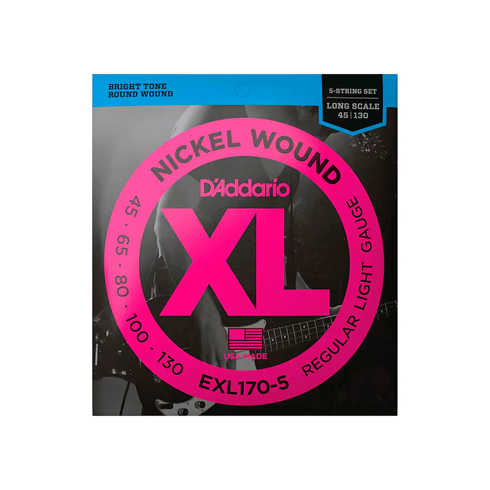 Cuerdas D'Addario EXL170-5 XL Nickel Wound para Bajo Eléctrico de 5 Cuerdas – Regular Light (.045–.130) 1